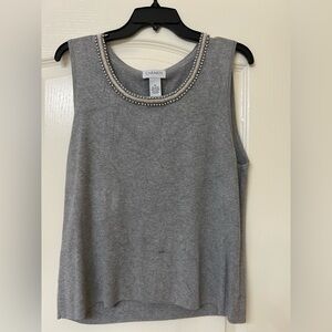 Carmen Marc Valvo jeweled neck sleeveless lightweight sweater